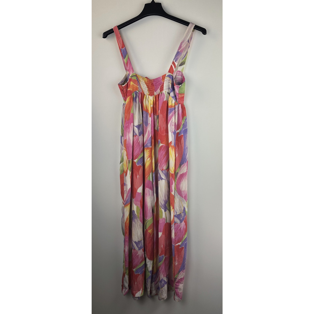 Pepaloves Playsuit Wide Leg Floral Watercolor Jumpsuit Bow Tie Front Pocket Sz M - Picture 11 of 13